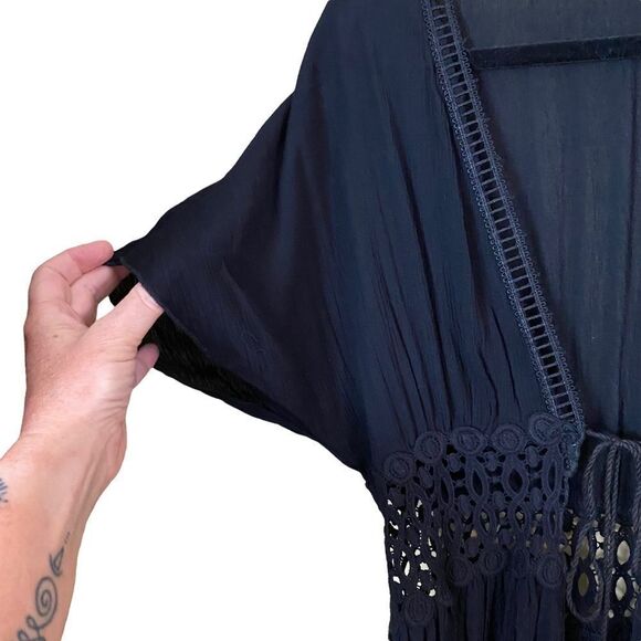 Lavender Field Long Black Kimono Open Front Cover Up - Picture 6 of 8